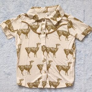 EUC 2T Kate Quinn 🦙 Short Sleeve Urban Cowboy Shirt Fennel Llama Bamboo